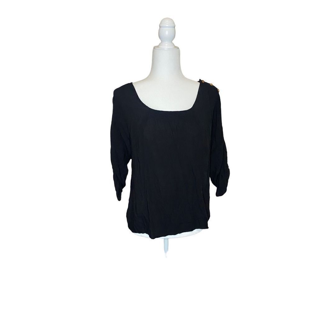 Edme & Esyllte Black Rayon 3/4 Sleeve Blouse